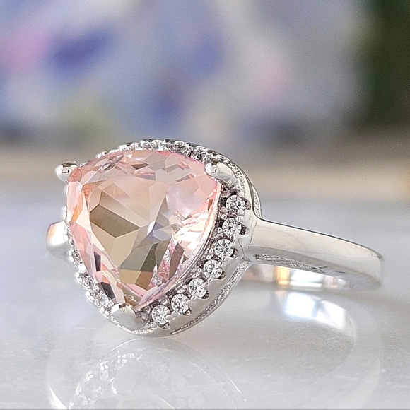 Blush Pink Trillion Ring, Charmed Aroma 925 Sterling Silver - Picture 3 of 5